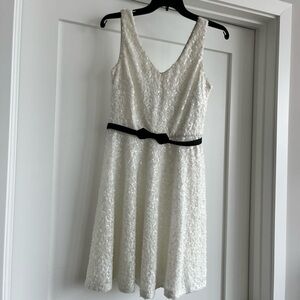 Elegant White Sequin Dress with Black Bow - Size 2